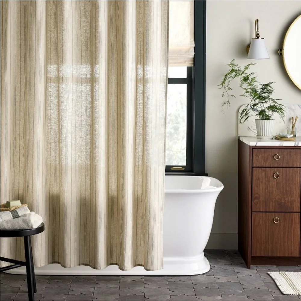 HEARTH & HAND NWT vertical stripe shower curtain -green/cream
